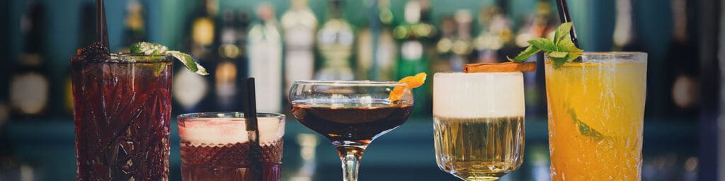 Creative non-alcoholic cocktails at a night club bar