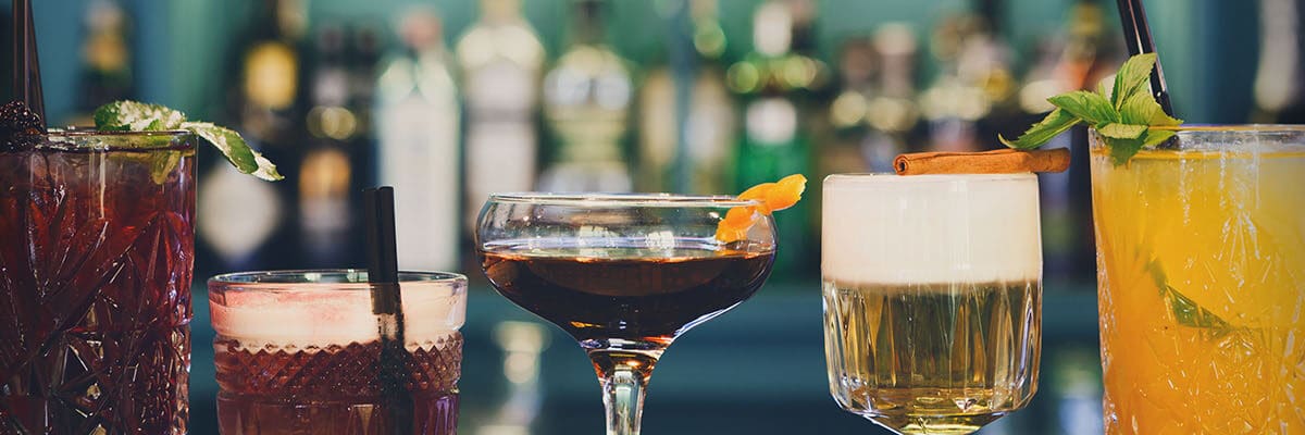 Creative non-alcoholic cocktails at a night club bar